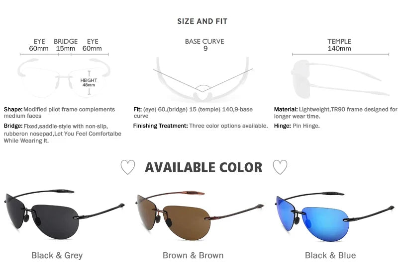 Sports Sunglasses for Men Women Tr90 Rimless Frame for Running Fishing Golf Surf Driving MJ8008