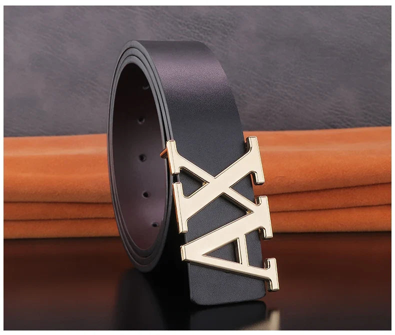 HigFashion Personality Buckle A Letter Belt Men's Leather Waistband Designer Luxury Brand Belts Casual Black Cowskin Waist Strap
