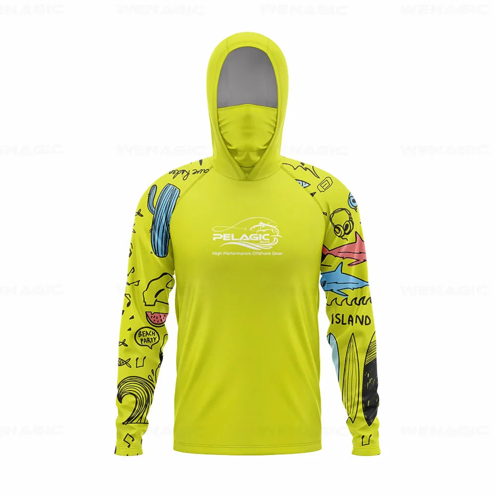 Men Hood Fishing Shirt long sleeve Fishing clothing fishing t shirt uv protection fishing shirt Fishing Apparel