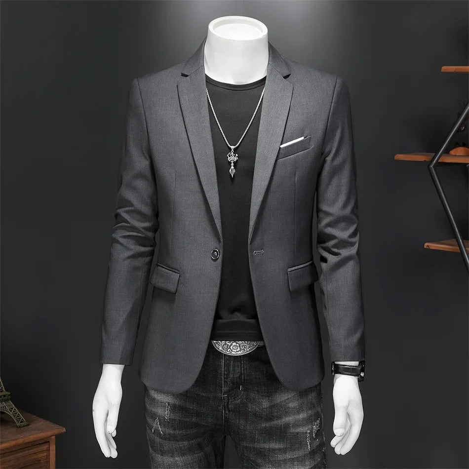 Plus Size 6XL-M Fashion Mens Solid Color Suit Jacket High Quality Business Slim Fit Casual Blazers Formal Social Wedding Tuxedo
