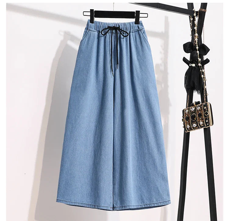 2026 High Waist Loose Fit Wide Leg Jeans Women Plus Size Casual Straight Workwear Trousers Summer Autumn Denim Capri Pants