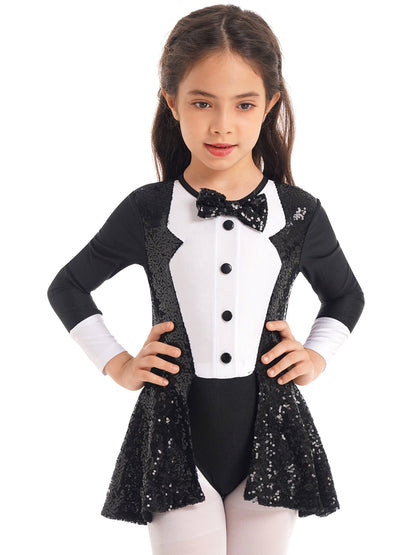 Kids Girls Sequins Ballet Dance Dress Shiny Modern Latin Jazz Dance Stage Performance Leotard Costume Dancewear