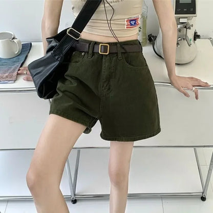 Wide Short Jean Pants Woman With Waist Pocket Denim Shorts for Women Korean Style Youthful Cheap Harajuku Fashion Outfits Jorts