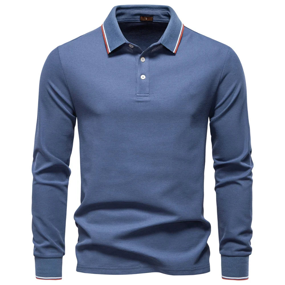 2025 New Men's Mock Neck Polo Shirts for Men Cotton Solid Color Long Sleeve Polo Desinger Social Luxury Touch Male