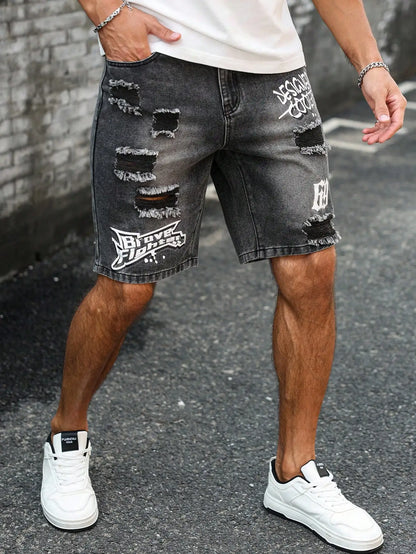 Wholesale Men's Distressed Shorts, Fashionable Jeans, Summer Casual Style, Mid-Waist, Light Color, Woven