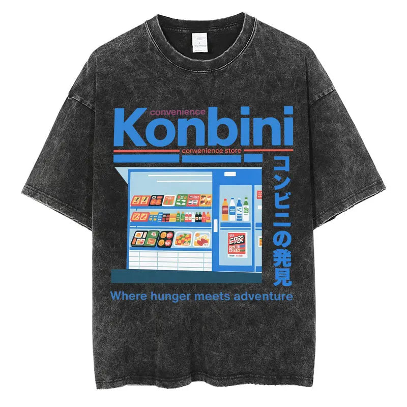 Japanese Tokyo Tokyo Culture Print Washed T Shirt Funny Fashion Vintage Men Women T-shirts Cotton Casual Loose Tees Streetwear