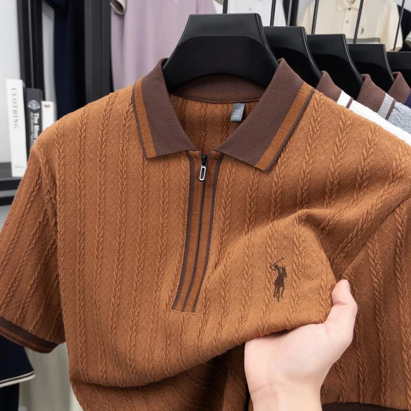 Luxury brand short sleeve T-shirt men's lapel top summer fashion jacquard design golf pony embroidery casual knitted polo shirt