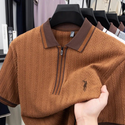 Luxury brand short sleeve T-shirt men's lapel top summer fashion jacquard design golf pony embroidery casual knitted polo shirt