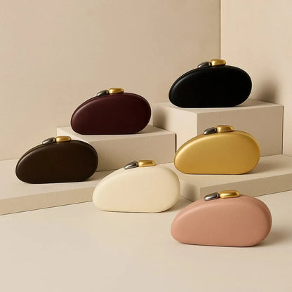 Designer Shell Shape Clutch Bag with Metallic Closure Chain Dinner Purse Women Evening Party Leather Shoulder Crossbody Handbags