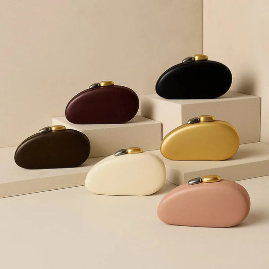 Designer Shell Shape Clutch Bag with Metallic Closure Chain Dinner Purse Women Evening Party Leather Shoulder Crossbody Handbags