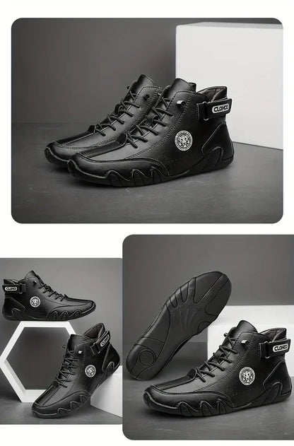 Men's PU Leather Lace Up Sneakers Black Casual Walking Shoes Lightweight Comfortable Breathable Brown Shoes for Men
