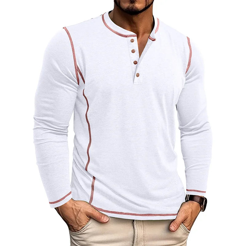 Men's Cotton Button Henley Neck Shirt Long Sleeve Casual Button Solid Color Fashion Streetwear Tops Tees T-Shirts Men Clothing