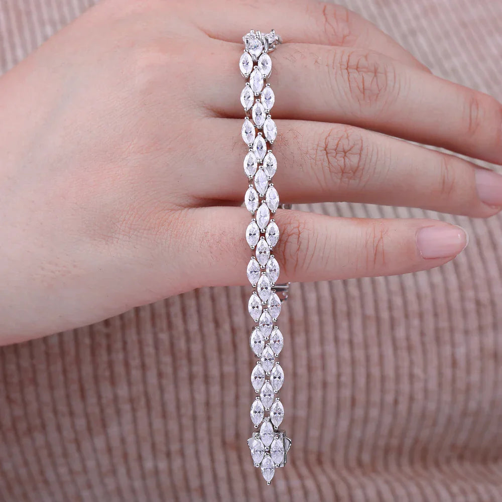 3*6mm 0.3ct Marquise Cut Moissanite Diamond Tennis Bracelets with Certifcate 100% S925 Silver Bridal Wedding Bracelet for Women