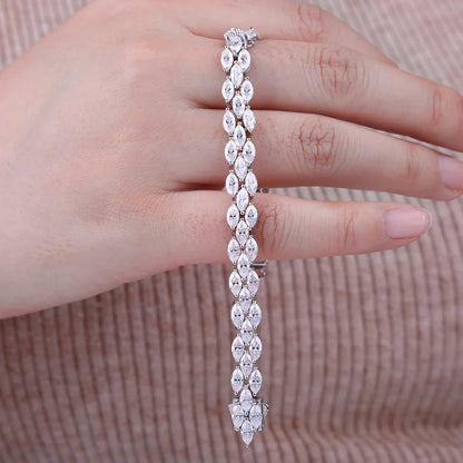 3*6mm 0.3ct Marquise Cut Moissanite Diamond Tennis Bracelets with Certifcate 100% S925 Silver Bridal Wedding Bracelet for Women
