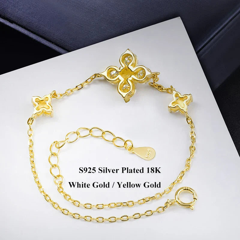 Clover GRA Certified 1.2cttw Moissanite Diamond Link Bracelet for Women 925 Silver Plated 18k Gold Hand Chain Bracelets