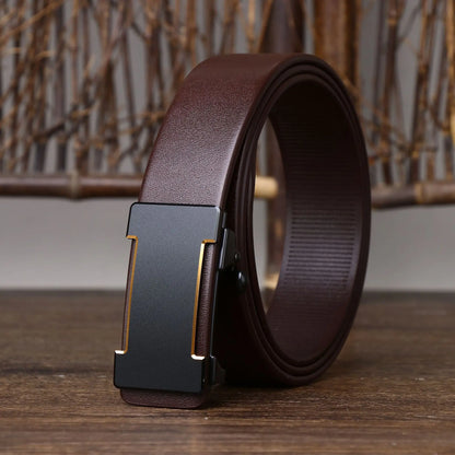 Luxury Genuine Leather Belt Men's Casual Cowhide Toothless Automatic Buckle Belt for Men Jeans Pants Waistband Business Belt