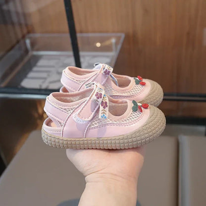 Baby Girls Sandals Cut-outs Cherry Children Beach Shoes Toddler Kids Summer Princess Shoes Anti Slip Soft Sole Babies Sandals