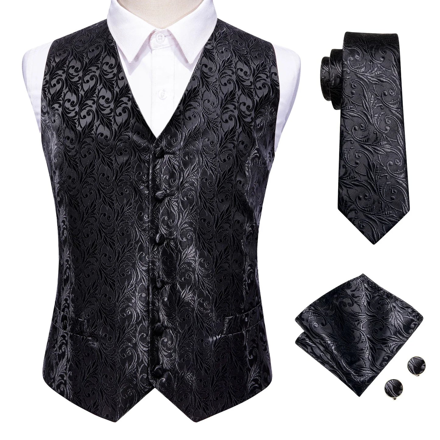 Mens Vests Tie Sets V-Neck Grey Red Purple Blue Green Pink Black Waistcoat Hanky Cufflinks Wedding Business Designer