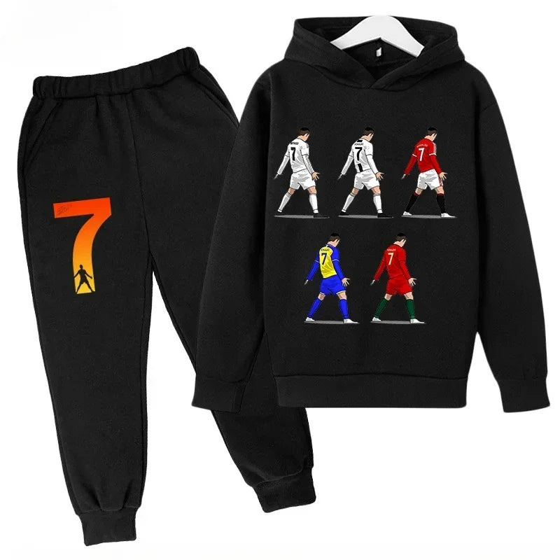 Quick-Dry CR7 Kids Tracksuit 7-13Y Ronaldo 7# Print Sports Outfit Breathable Fabric Active Wear Kids Boutique Clothes