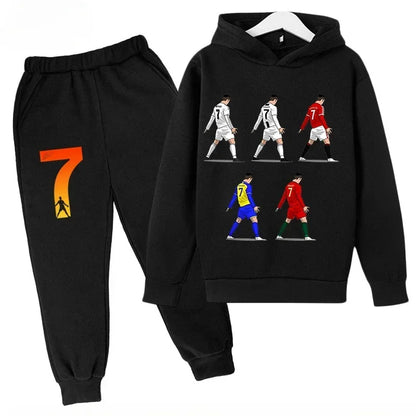 Quick-Dry CR7 Kids Tracksuit 7-13Y Ronaldo 7# Print Sports Outfit Breathable Fabric Active Wear Kids Boutique Clothes