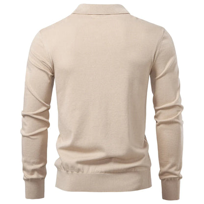 2025 Modern V-neck Polo Men Solid Color Long Sleeve Fashion Forward Cut Luxury Business Social Premium Sweaters Male
