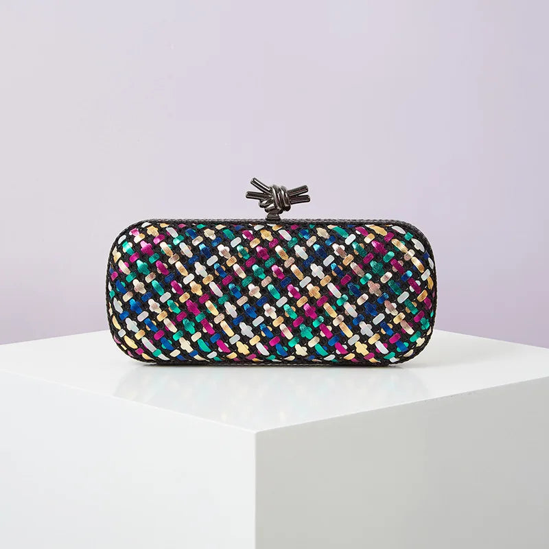 Hand Woven Clutch Purse Luxury For Women 2025 New High Grade Party Wedding Prom Mixed Colors Evening Bag Elegant Trend Chain Bag
