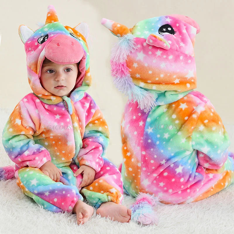 Winter Baby Rompers Baby Pijamas Panda Tiger Leopard Monkey Fox Animal Cartoon Hooded Jumpsuits Cosplay Costume Boys Girl Pajama