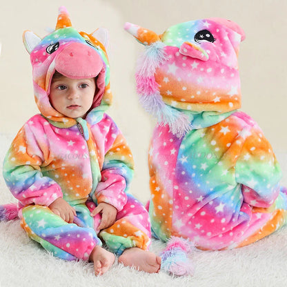 Winter Baby Rompers Baby Pijamas Panda Tiger Leopard Monkey Fox Animal Cartoon Hooded Jumpsuits Cosplay Costume Boys Girl Pajama