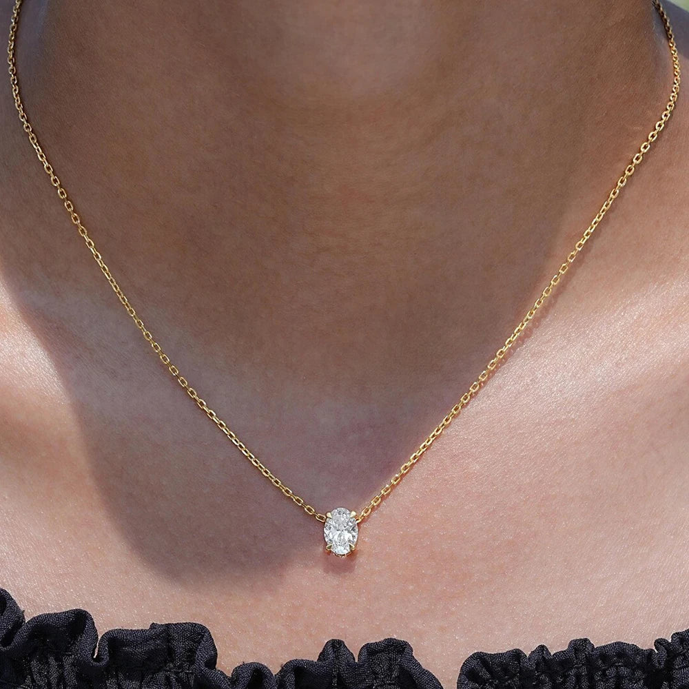 1/2/3carat Solitaire Oval Cut Moissanite Diamond Pendant for Women 18kYellow/Rose Gold Plated S925 Silver Minimalist Neck Chain