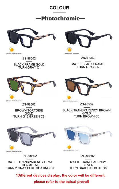 2026 New European and American Fashion Square Frame Photochromic Sunglasses for Men, Retro and Unique Outdoor Driving Sunglasses