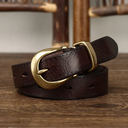 2.3CM Pure Cowhide High Quality Genuine Leather Belts for Women Copper Buckle Fancy Vintage Ladies Thin Belt Jeans Cowboy Cintos