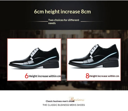 6cm/8cm Height Increasing Mens Formal Dress Shoes Cow Leather Elevator Shoes Business Office Oxfords Wedding Party Social Shoes