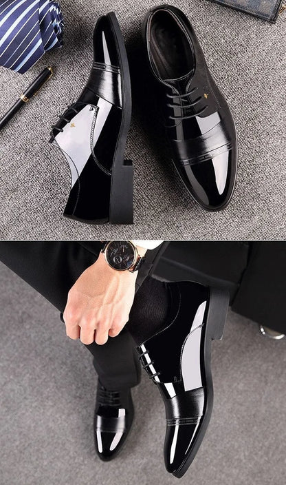 New Men Round Toe Leather Shoes Business Casual Office Summer Flat Big Size Elevator Shoes Wedding Formal Loafers