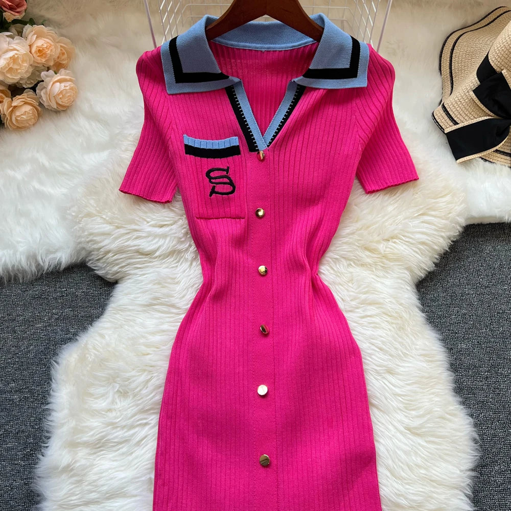 Brand Fashion Summer Knitted Dress Women 2025 New Y2K Embroidery Long Bodycon Sweater Dress Streetwear Lady Vestidos
