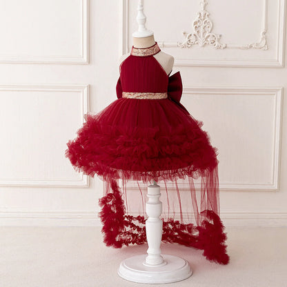 Big Bow Sequin Baby Party Girl Dresses Toddler Trailing 1st Bridesmaid Birthday Princess Dress Baby Gala Wedding Evening Costume