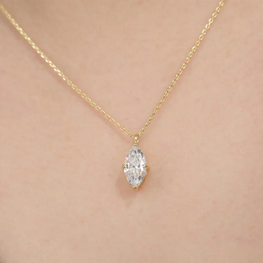1CT 2CT Marquise Cut Diamond Pendent Necklace GRA Certified 925 Sterling Silver 18k Plated Solitaire Necklace for Women Jewelry