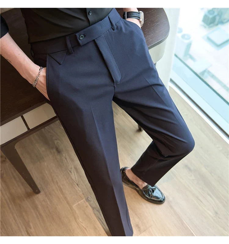 Men Suit Pants 2026 Spring Elastic Waist Solid Slim Fit Dress Pants Office Business Casual Trousers High Quality Men's Clothing