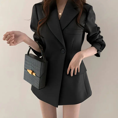 Women Blazer 2025 New Slim Spring Autumn Suit Jackets One Button Long Sleeve Korean Casual Coats Female Blazer Outwear Trend Top