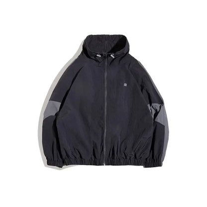 Casual Detachable Double Zipper Patchwork Jackets Stand-up Collar Loose Fit Letter Jacket For Men's Spring and Fall Coat
