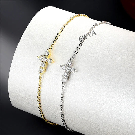 Bracelet Maillons Croix Jésus en Moissanite 0.06CT 2.5mm Couleur D pour Femme Argent S925 Test Diamant Réussi 0.36cttw