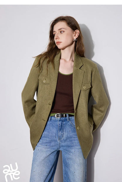 Women Blazer Jacket 2024 Autumn and Winter 2024 New High-end Tailored  Collar Thicking Jacket Coat