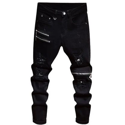 2025 Jeans Men's Spring Autumn Versatile Korean Black Elastic Slim Small Feet Zipper Pants Autumn Cowboy Man Pants Design Jeans
