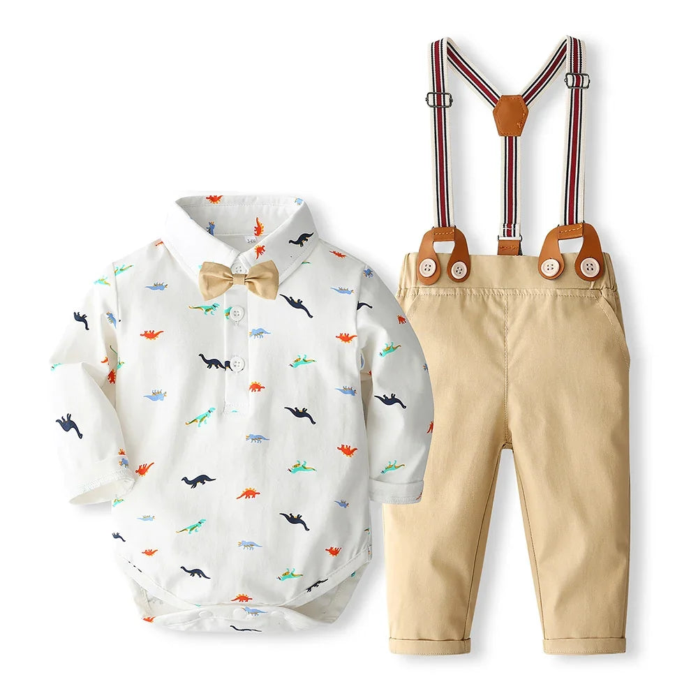Formal Gentleman Clothng Set for Baby Infant Solid Romper Suit Boy First Birthday Costume 0-24 Month Toddler Cotton Kids Outfit