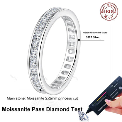 Full Princess Cut Moissanite Ring for Women 925 Sterling Silver Lab Diamond Engagement Wedding Rings Fine Jewelry Bands