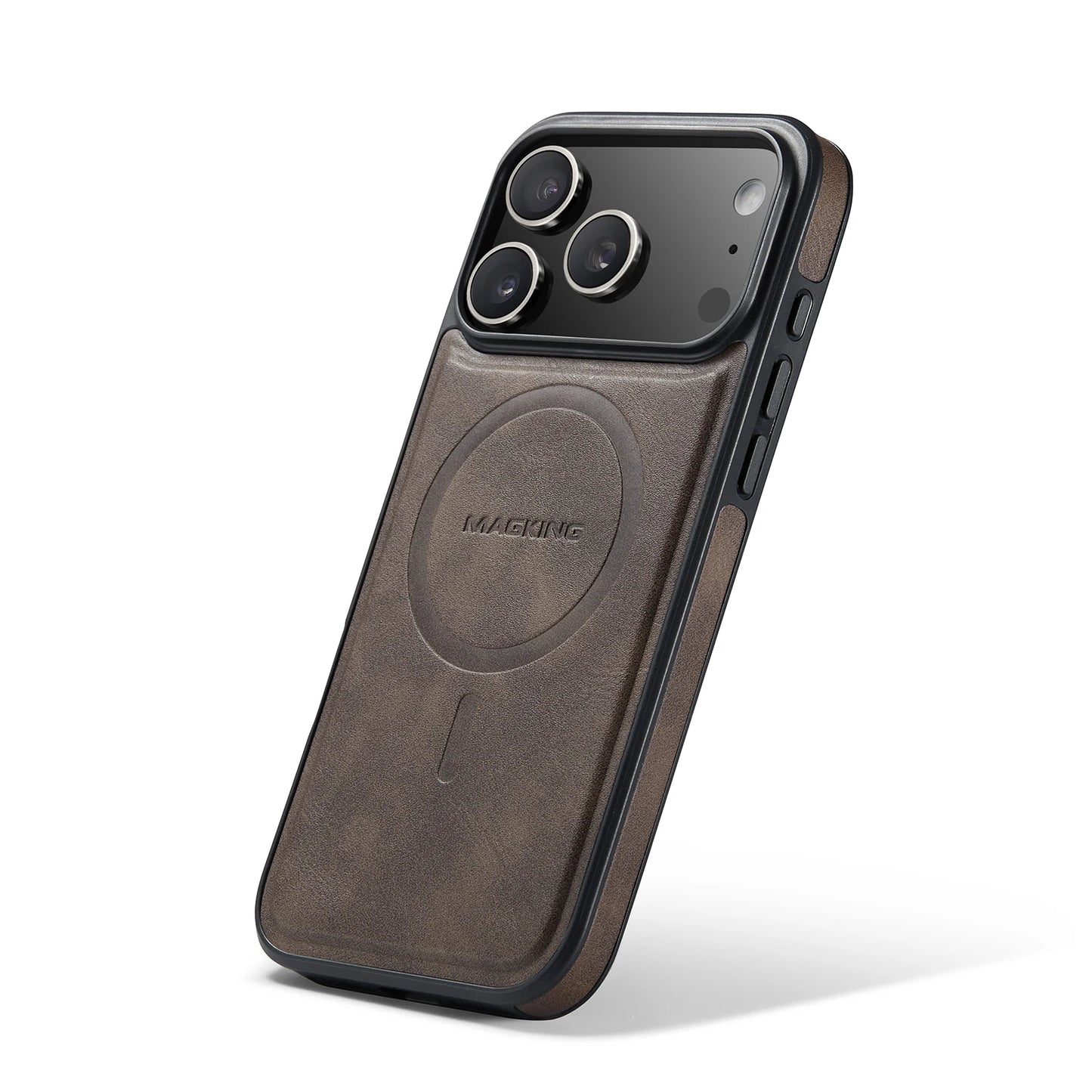 Leather Brand Magnetic Charging Phone Case For Magsafe iPhone 17 Air 16 15 14 Plus 13 12 Pro Max 16e Shockproof Protective Cover