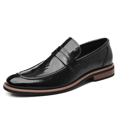 Leather Mens Casual Shoes Leisure Walk Pointed Toe Loafers Thick Bottom and Low Heel Comfy Casual Shoes Classic Business Shoes