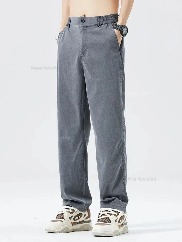 Ultra Thin Baggy Jeans Men's Summer New in Lyocell Soft Breathable Straight Trousers Elastic Waist Casual Blue Gray Wide Pants