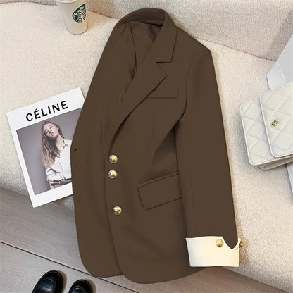 2026 New Temperament Commuting Suit Jacket Spring Autumn Women Blazers Notched Lapel Lined Design Sense Lady Suit Coats Trend