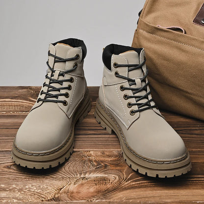 Handmade Outdoor Men Genuine Leather Boots Male Comfortable Business Party Casual Shoes Street Thick Sole Lace Up Shoes Big Size