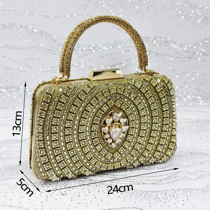 Popular Pointed Women Shoes Heels and Bags Rhinestone Chain Ladies Wedding Party Elegant and Luxurious Fashion